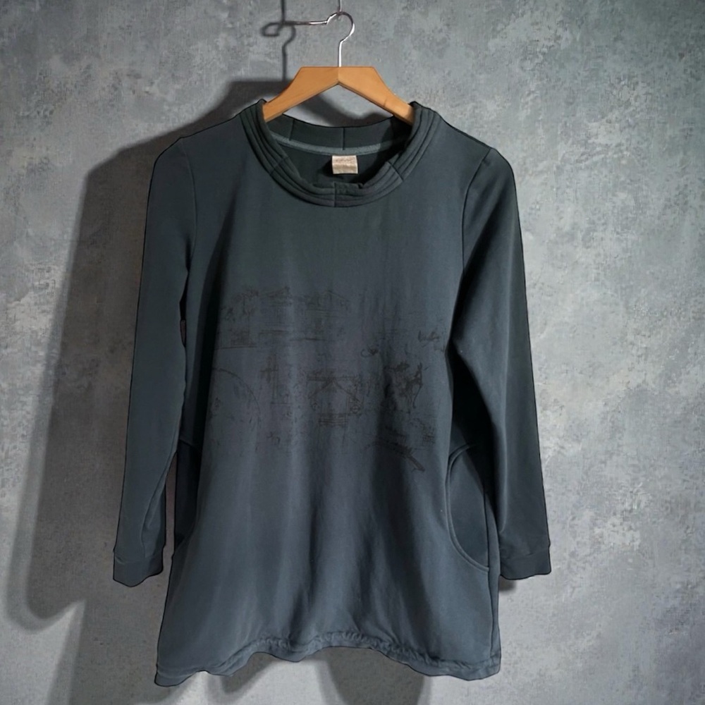 Vintage Terry Cloth Tunic Sweatshirt Top Pockets Cozy Loungewear | Size L